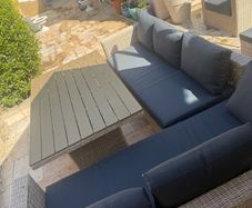 10 seater rattan garden set with dark navy cushions