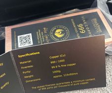 1kg Pure Copper Bar. 1000g fine copper bar with box and certificate