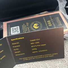 1kg Pure Copper Bar. 1000g fine copper bar with box and certificate