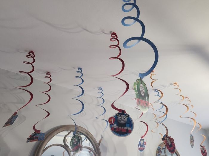 Thomas the Tank Engine Birthday Party - Backdrop + Swirl Decor + Loot Bags