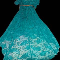 Teal Strappy Lace High Low Dress