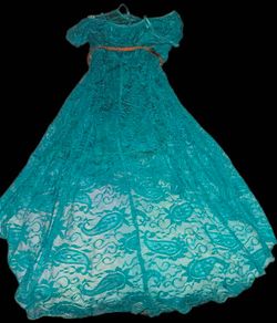 Teal Strappy Lace High Low Dress