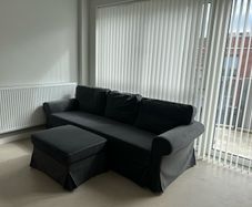 Ikea 3 seater sofa bed and footstool and covers