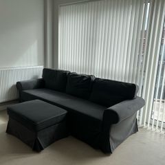 Ikea 3 seater sofa bed and footstool and covers