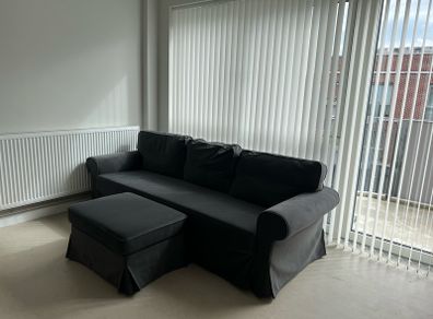 Ikea 3 seater sofa bed and footstool and covers