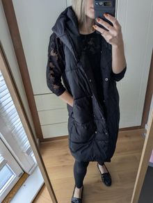 Long Hooded  , Girls Black Long Hooded Gilet  , jacket oversize S, M , sleeveless , vest