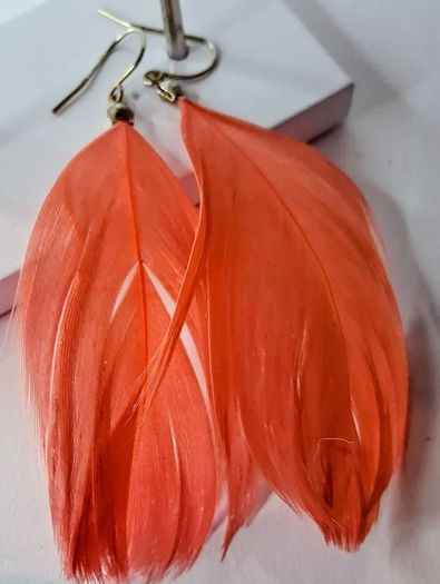 Boho Indie Burnt Orange Feather Earrings