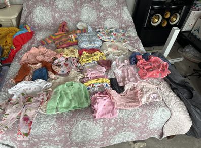 Baby girl 6-9 wardrobe mix of babygrows vests dresses cardigans dresses outfits