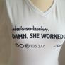 Gildan Ladies Slogan T-shirt Damn She Worked Hard New With Tags Size M White Can Post Image 6