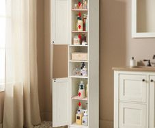 Tall Narrow Storage Cabinet White Slim Bathroom Cupboard Tall Boy