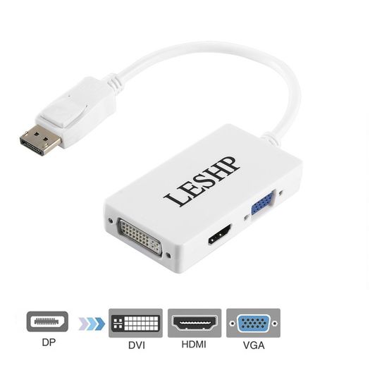 LESHP DisplayPort Male to HDMI/DVI/VGA (Female) (3-in-1) Adapter (Brand New/Warranty)