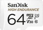 SanDisk HIGH ENDURANCE Video Monitoring for Dashcams & Home Monitoring 64 GB microSDXC Memory Card + SD Adaptor, Up to 100 MB/s read and 40 MB/s Write, Class 10, U3, V30, White