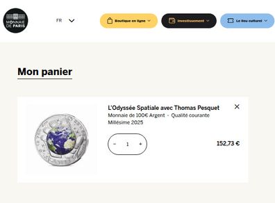 GREAT DEAL - France 100 Euro Silver (.900) Uncirculated Coin 2025 - Earth - The Space Odyssey with Thomas Pesquet