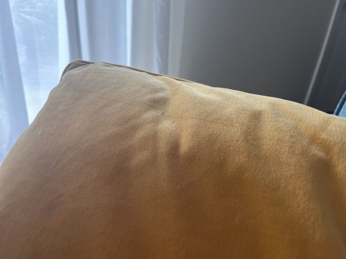 2 x large mustard faux velvet cushions