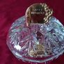 Killarney Crystal Cut Crystal Glass Happy Birthday Lidded Jewelry Dish / Bowl With 22 Carat Gold Cover Handle and Footed Base Finishing Made In Ireland Image 4