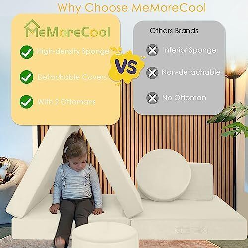 Kids Play Sofa Bed, Modular Toddler Armchair Couch for Playroom, 8-Piece Fold Out Baby Couch Play Set, Children Convertible Sofa Foam Couch for Girls Boys