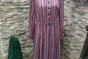 Vintage 70s 80s purple grey stripe secretary midi dress size M Postage included