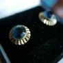 Vintage Rolled Gold round blue cabochon Ridge swirl Stud earrings Image 10