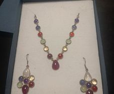 Beautiful 925 silver chain and earrings with multicolored Stones