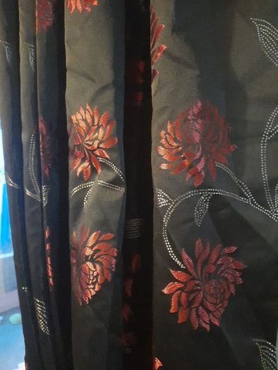 black/red lined curtains