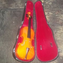 a vintage fiddle with case,needs strings child violin
