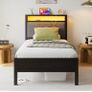 3FT Single Bed Frame with LED Lights and Charging Station Image 3