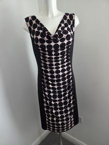 Worn once, like new. Size 16 - Stretchy black and cream cowl neck polkadot dress from Phase 8.