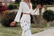 REDUCED Fab Zara Insta Famous Bloggers White Linen Blend Embroidered Trousers Size Large UK 12 New with Tags