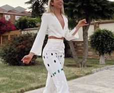 REDUCED Fab Zara Insta Famous Bloggers White Linen Blend Embroidered Trousers Size Large UK 12 New with Tags