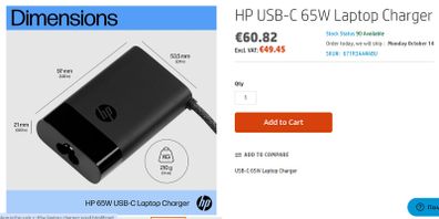 New Original Genuine Hp Usb Type-c 65w Laptop Charger (671r3aa)