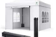 3x3m Heavy Duty Gazebo with 4 Sides, Pop up Gazebo Fully Waterproof Party Tent with Roller Bag and Leg Weights, White