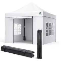 3x3m Heavy Duty Gazebo with 4 Sides, Pop up Gazebo Fully Waterproof Party Tent with Roller Bag and Leg Weights, White