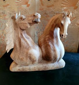 Vintage handcarved pair of horses