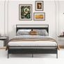 King Size Bed Frame with Wooden Headboard, Metal Bed Frame King size Bed Base/Mattress Foundation,Metal Slat Support Noise Free,Textured Black Image 8