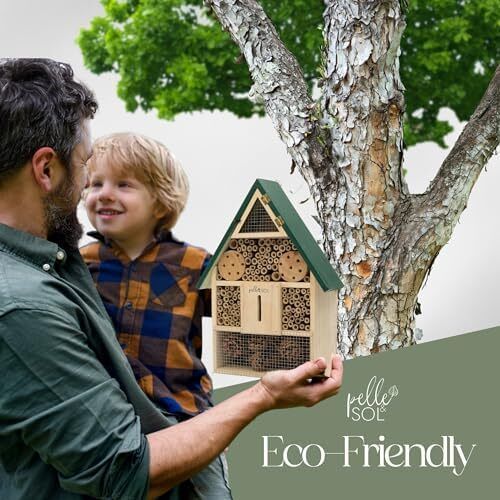 Eco-Friendly Bee House | Bug Hotel for Bees, Butterfly, Insect | Kid Friendly Weather Resistant Hanging Bee Hotel Bamboo Nesting Habitat | Bug House Garden Decor & Nature Gifts for Kids
