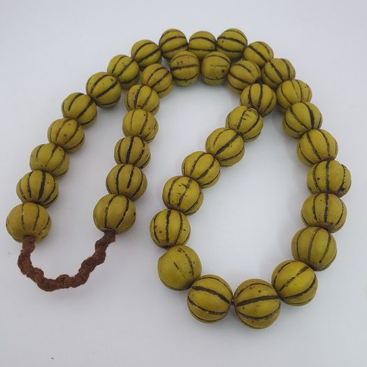Antique African Yellow Melon Shape Glass beads Necklace Strands