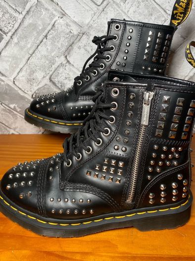 Dr Martens 1460 Ladies Black Smooth Studded Atlas Leather Punk Goth Zip Boots UK6 EU39