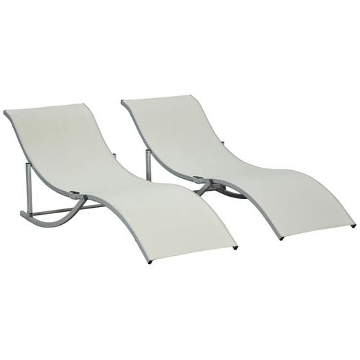 Set of 2 S-shaped Foldable Lounge Chair Sun Lounger Reclining Outdoor Chair for Patio Beach Garden, Beige