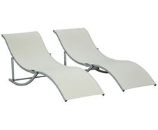Set of 2 S-shaped Foldable Lounge Chair Sun Lounger Reclining Outdoor Chair for Patio Beach Garden, Beige