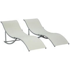 Set of 2 S-shaped Foldable Lounge Chair Sun Lounger Reclining Outdoor Chair for Patio Beach Garden, Beige