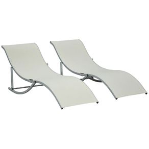 Set of 2 S-shaped Foldable Lounge Chair Sun Lounger Reclining Outdoor Chair for Patio Beach Garden, Beige
