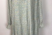 Green &amp; Yellow ditzy floral print micro pleated long sleeve midi dress size M 12/14 includes post