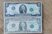 2 Banknotes USA 2dolars 1976 and 1 dolar 1988