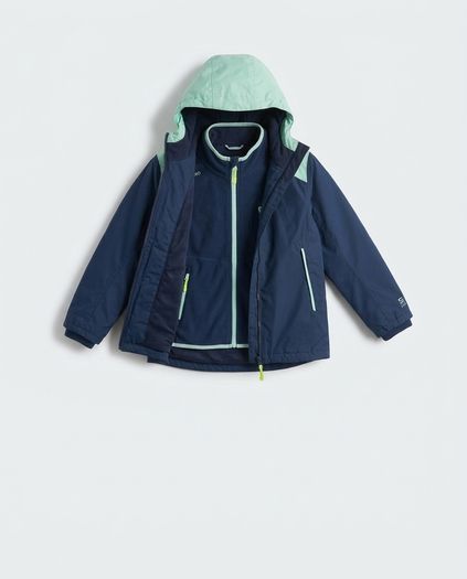 Tribord kids 3-in-1 waterproof jacket with fleece - blue and mint 12 yrs