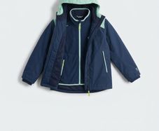 Tribord kids 3-in-1 waterproof jacket with fleece - blue and mint 12 yrs