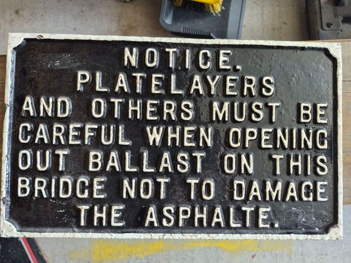 Rare Original Railway Platelayers Cast Iron Notice Sign