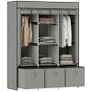 Foldable Fabric Wardrobe for Bedroom, Portable Wardrobe with 5 Shelves, 2 Hanging Rails and 3 Fabric Drawers, Light Grey Image 10