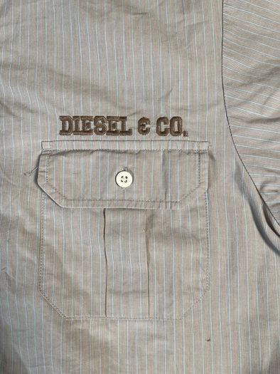 Diesel Embroidered Short Sleeve Button Up Shirt - Mens Sz M - Blue Grey Stripe