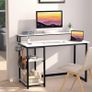 Computer Desk with Full Monitor Stand,120 cm Home Office Desk with Reversible Storage Shelves,Small Study Desk with Headphone Hook and Cup Holder,White Image 2