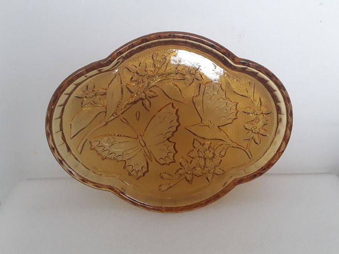 TRAY - Art deco - Amber Glass - Butterflies
